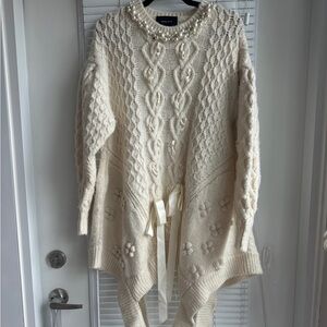 Simone Rocha OVERSIZED OPEN-BACK BOW-DETAILED CABLE-KNIT SWEATER IN WHITE SZ S